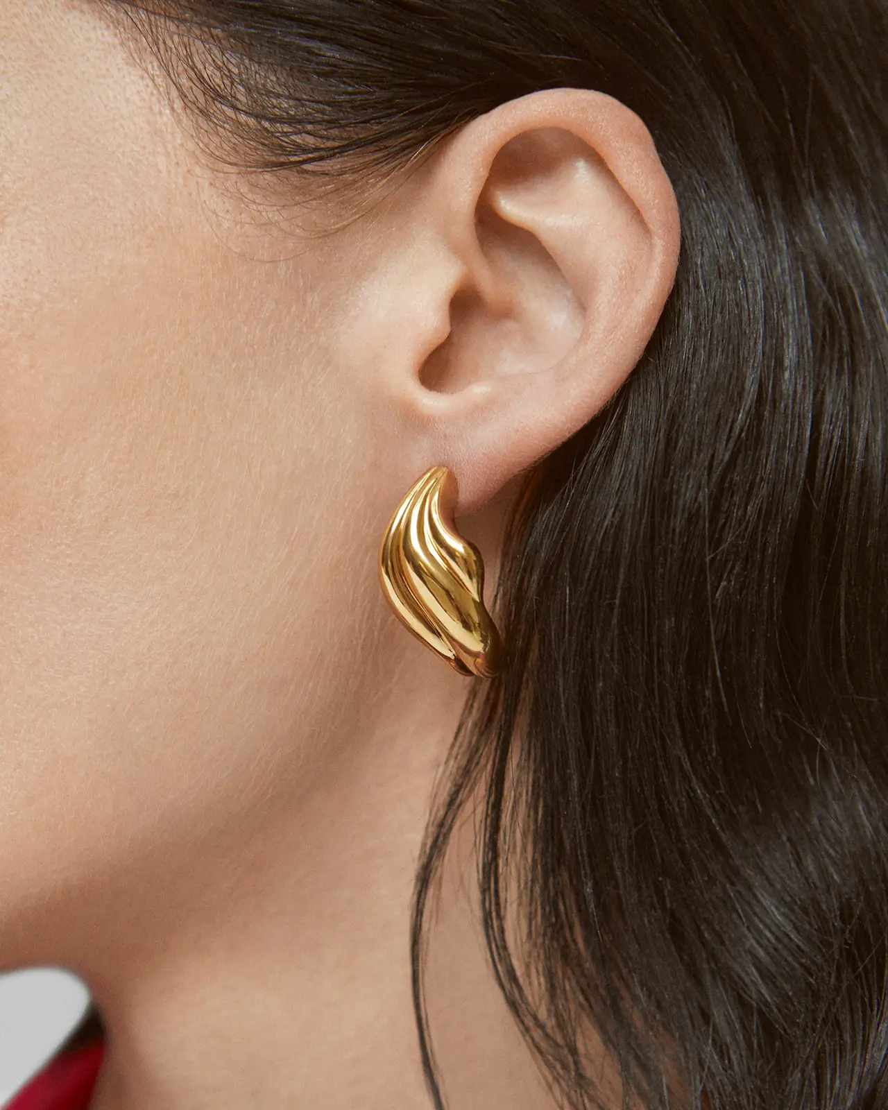 Gold Leaf Stud Earrings - Image 2